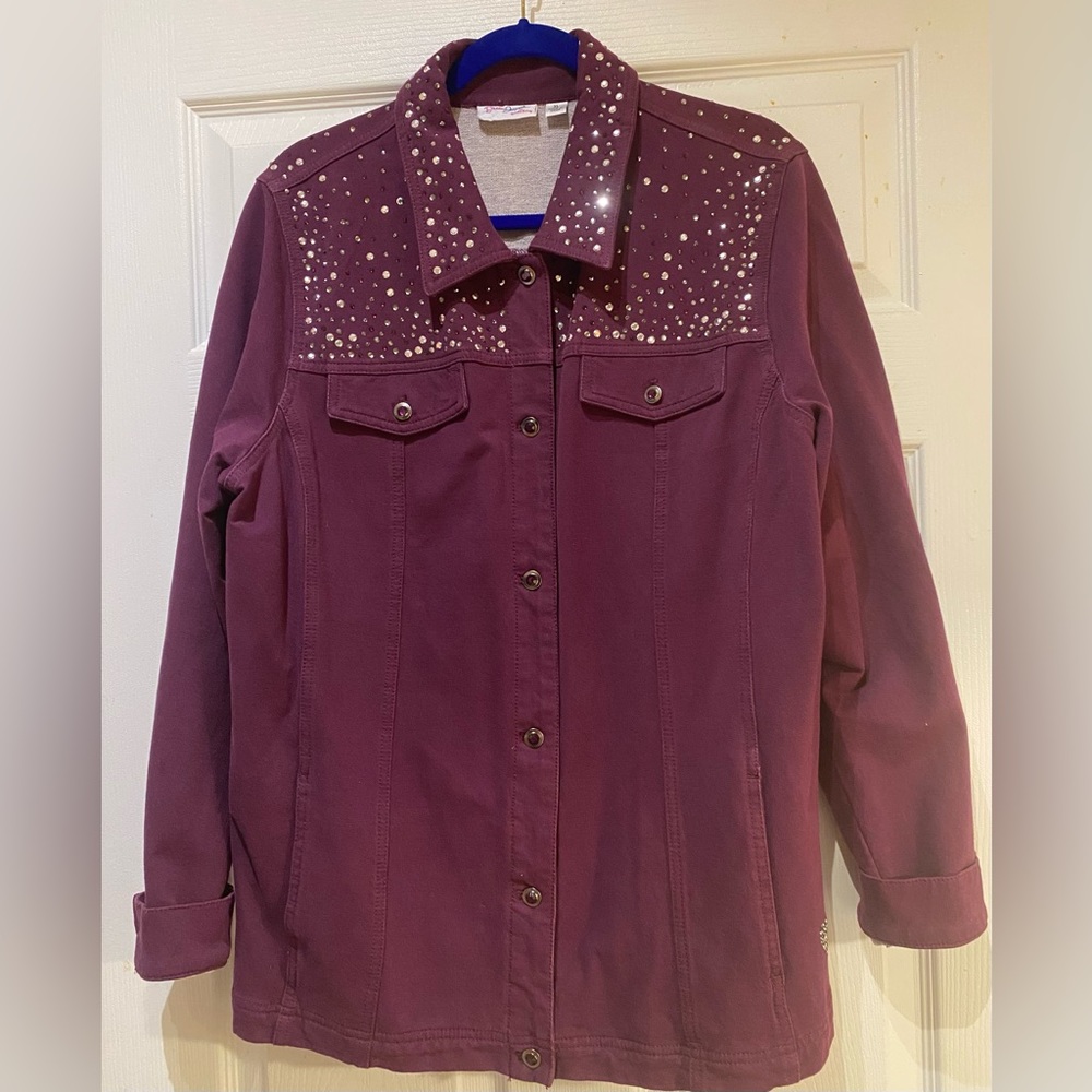 Plus size 1x purple denim jacket with bling blingy embellishments